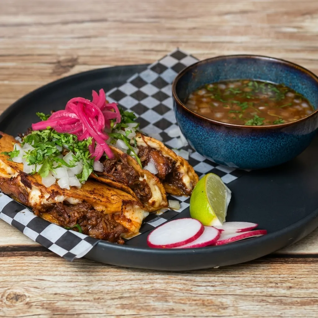 Authentic tacos including Quesabirria at Mexico Lindo Tacos & Grill Sherwood Park